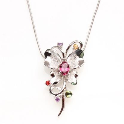 【雅紅珠寶】花飛蝶舞天然碧璽墜子-925純銀飾