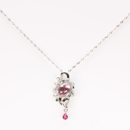 【雅紅珠寶】紅花綠葉天然碧璽項鍊-925純銀飾