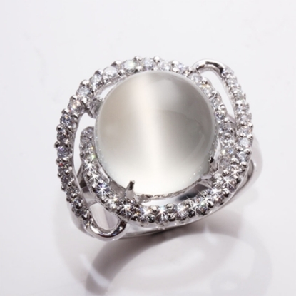 【雅紅珠寶】浪漫天然貓眼月光石戒只-925純銀飾