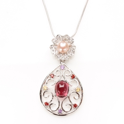 【雅紅珠寶】美女簪花天然碧璽項鍊-925純銀飾