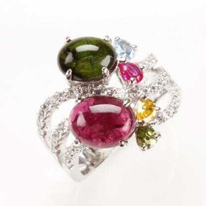 【雅紅珠寶】紅男綠女天然雙彩碧璽戒-925純銀飾