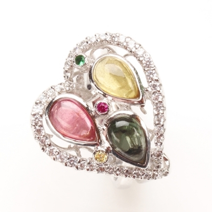 【雅紅珠寶】金釘朱戶天然三彩碧璽戒-925純銀飾