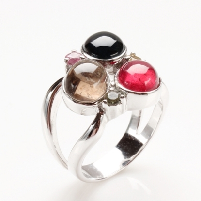 【雅紅珠寶】朱墨爛然天然三彩碧璽戒-925純銀飾