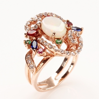 【雅紅珠寶】紅飛翠舞天然蛋白石戒指-925純銀飾