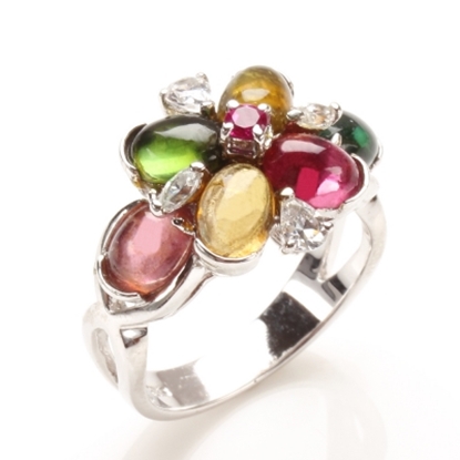 【雅紅珠寶】花花哨哨天然多彩碧璽戒-925純銀飾