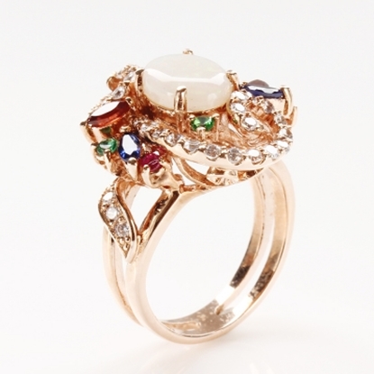 【雅紅珠寶】鶯歌燕舞天然蛋白石戒指-925純銀飾