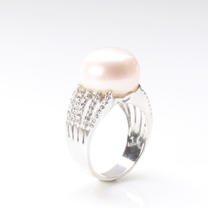 【雅紅珠寶】眾星拱月天然珍珠戒指-925銀飾