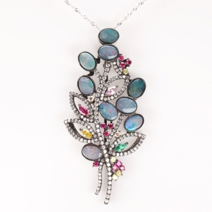 【雅紅珠寶】高貴紫荊花天然蛋白石項鍊胸針兩用款-925純銀飾