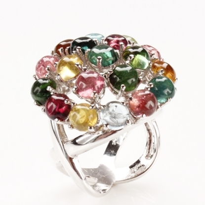 【寶石方塊】百媚千嬌天然七彩碧璽戒-925純銀飾