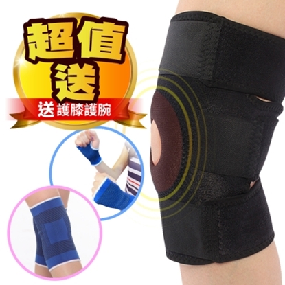 【JS嚴選】*開孔設計*可調式黏扣型三線專業運動健身護膝(CC開孔護膝送灰膝灰腕)