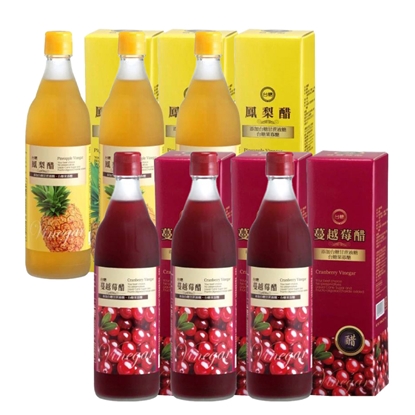 【台糖】水果醋600ml(蔓越莓醋*3瓶+鳳梨醋*3瓶)