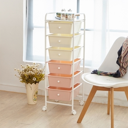 【H&R安室家】可移式漾彩粉嫩六層抽屜車/收納箱-G206DA