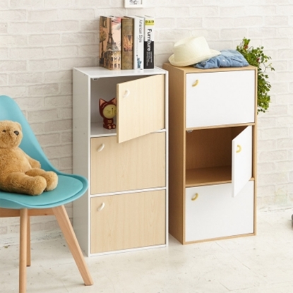 【H&R安室家】簡約木紋三門收納櫃/置物櫃-BCF32