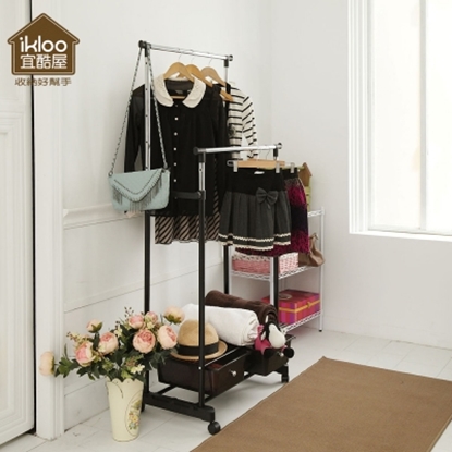 【H&R安室家】移動式雙桿抽屜收納衣架/衣桿-HG74