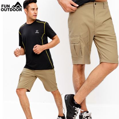 【德國-戶外趣】德國原創 男超彈性防潑水輕薄快乾防曬大口袋五分褲(HPM007 卡其色)