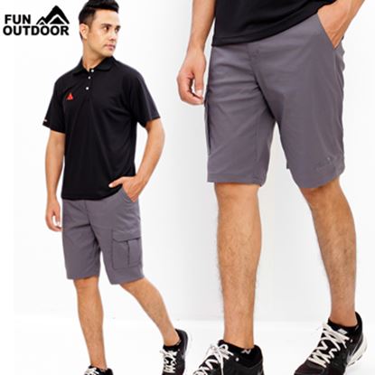 【德國-戶外趣】德國原創 男超彈性防潑水輕薄快乾防曬大口袋五分褲(HPM007 鋼灰色)