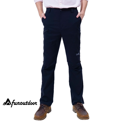 【德國-戶外趣】德國原創 男薄款耐磨多口袋防潑水彈性防曬反折長褲(HPM012 黑色)