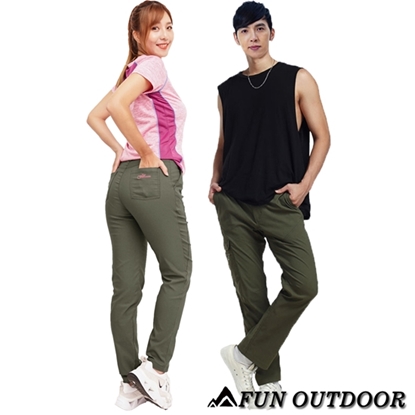 【戶外趣】男女款多口袋功能耐磨防潑水彈性防曬長褲 (2件組)-電