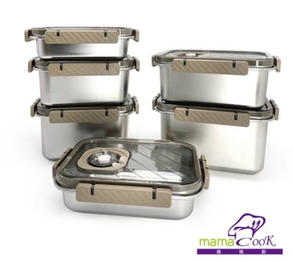【義大利Mama Cook 】保鮮管理大師304不鏽鋼可微波保鮮盒6件組-美
