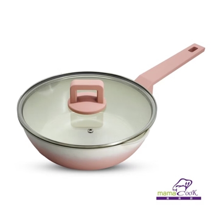 【義大利Mama Cook】馬卡龍漸層鈦陶瓷煎炒鍋24cm-美