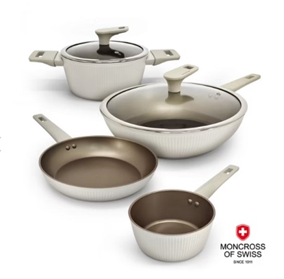 【瑞士MONCROSS】琉金不沾鍋具組(炒鍋+平底鍋+湯鍋+奶鍋)-美