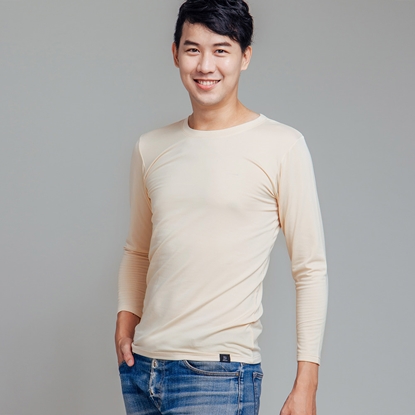 NEONER 男薄款圓領彈力氣暖絨保暖發熱衣 米色-美