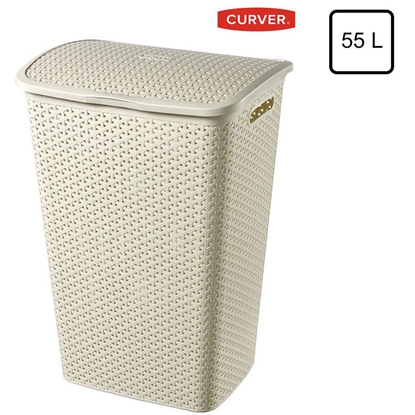 【Curver】歐洲進口方型衣物籃附蓋 55L.米白色