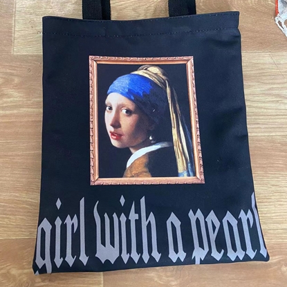 亮起來時尚文創  歐美復古風 吉祥兔 帆布袋 單肩 側背 手提 收納袋 文創 新款 文藝復興 背包 男女 藝術品 創意