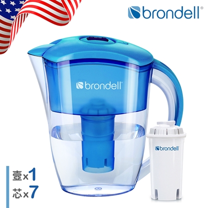 【美國邦特爾】brondell H2O+濾水壺(藍)＋7入芯(1壺7芯)