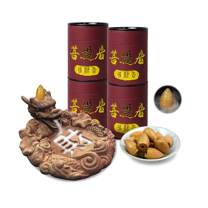 招財好物【菩提居】神龍煉金催財組(煉金財寶香X4+陶瓷祥龍吐財爐X1)-美