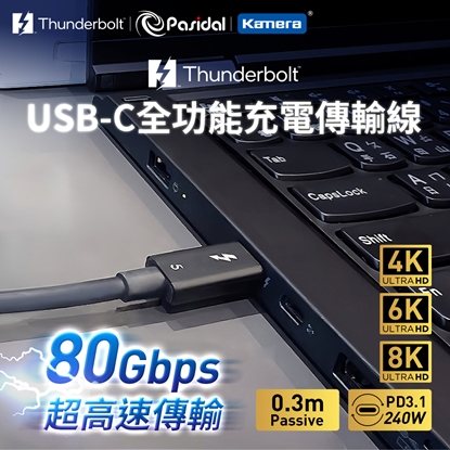 Pasidal Thunderbolt 5 雙USB-C Passive 充電傳輸線 (8K/120Gbps/240W/PD3.1) -Passive-0.3M