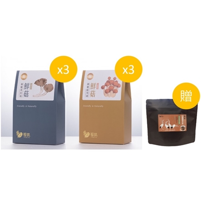 粗味 薄鹽秀珍菇*3+薄鹽鹿茸菇*3 (贈白鶴靈芝茶*1)