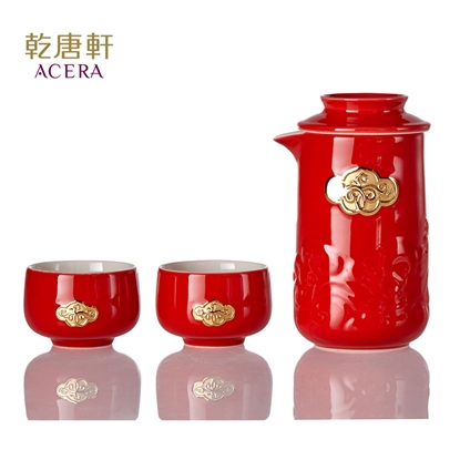 乾唐軒活瓷 | 祥雲如意泡茶器 / 一壺+二杯 / 中國紅金
