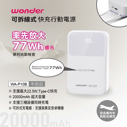 【WONDER】可拆線式快充行動電源 20000mAh Wh標示 WA-P10B-美