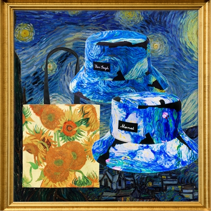 【翡冷翠文創】雙面漁夫帽｜梵谷《星夜》+莫內《睡蓮和柳樹》再贈經典背袋《向日葵》